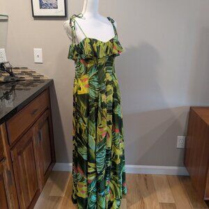 NEW Taylor Voile Botanical Print Maxi Dress Size 6 Ruffle Sundress NWT